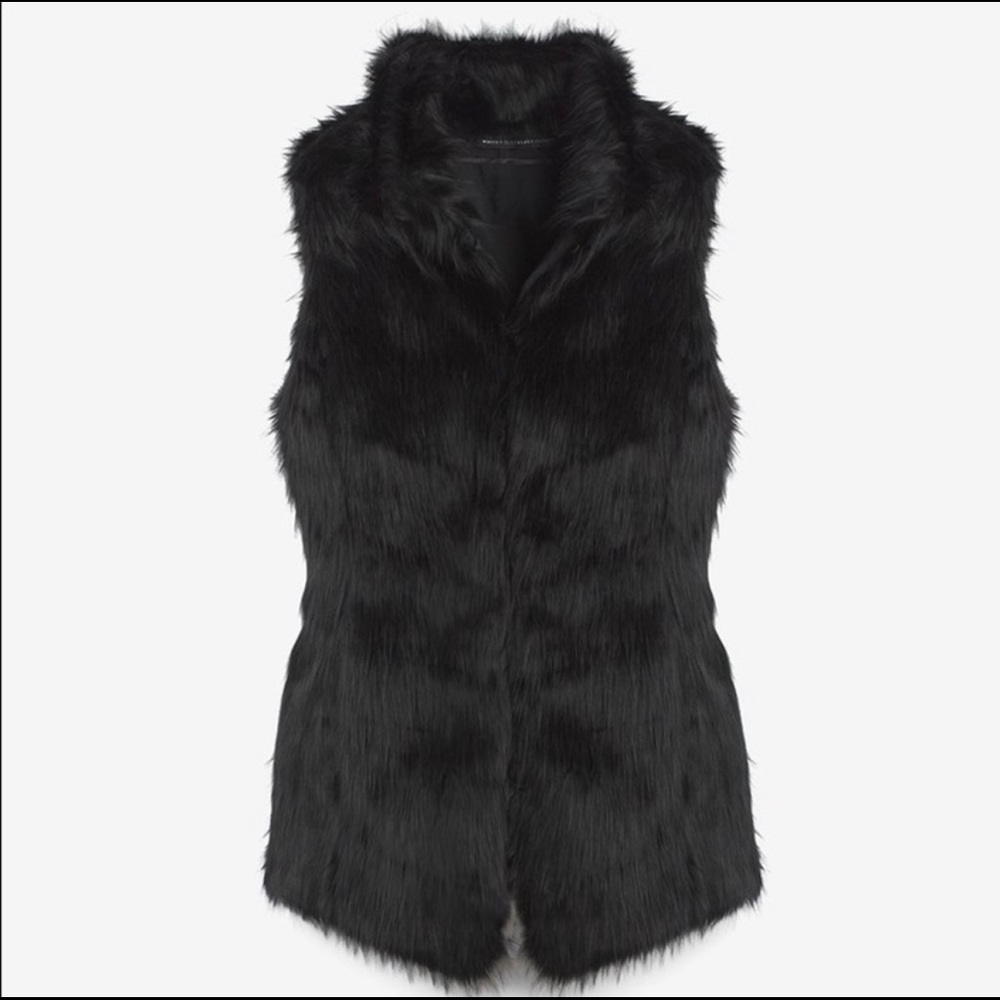 White House Black Market WHBM Black Faux Fur Vest, XXS - NEW w/tag
